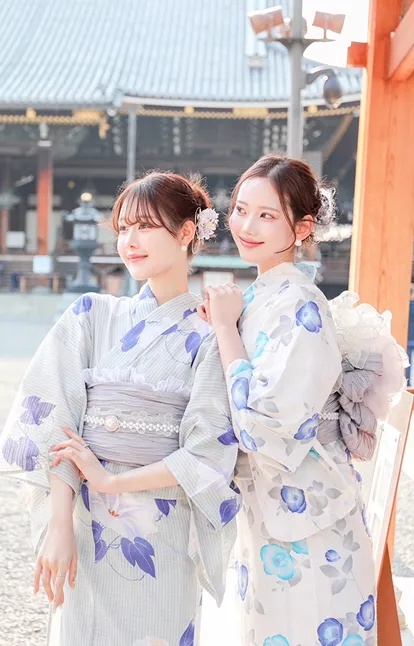 浴衣 青 花 GRL 水彩花柄浴衣セット 3点セット2Way水彩花柄浴衣セット[fy027] | レディース