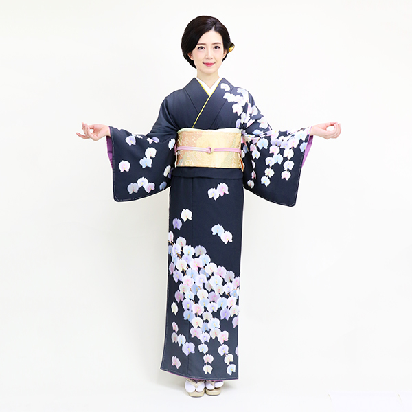七色胡蝶蘭(紺)｜訪問着レンタル｜京都着物レンタルwargo