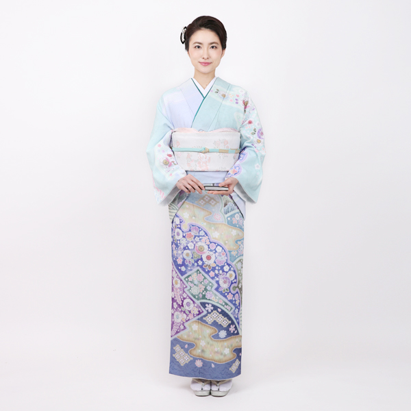 辻が花と流水(白藍)