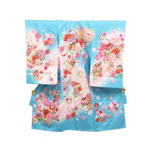 紗綾形地紋・右に牡丹、左に桜、背に鞠・水色,青 ・紺