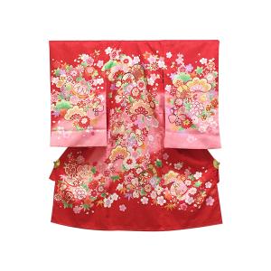 右に鼓、左に鈴、背に松竹梅・赤