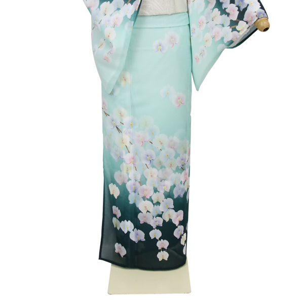 七色胡蝶蘭（緑）絽｜訪問着レンタル｜京都着物レンタルwargo