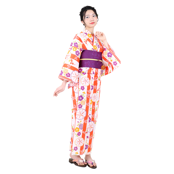 片滝縞に朝顔・橙