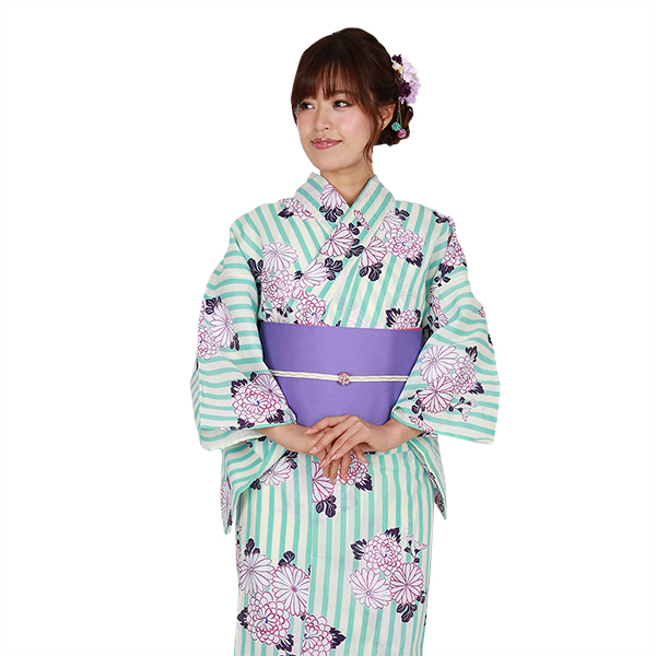 青縦縞に菊