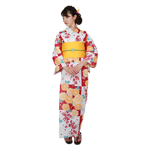 赤市松に花々