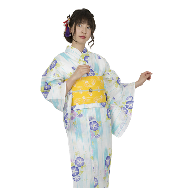 矢絣縞に朝顔